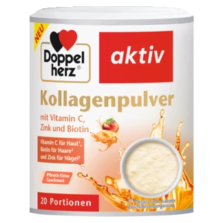Abbildung der Produktverpackung Doppelherz aktiv Kollagenpulver Pfirsich-Eistee Frontansicht